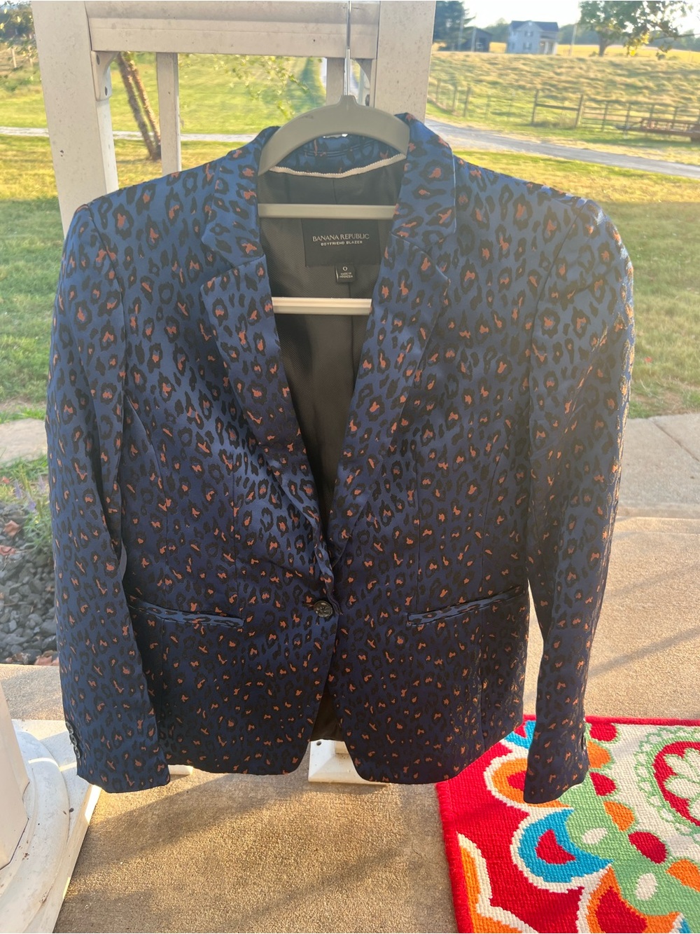 Banana Republic Navy and Copper Leopard Jacquard Single-Button Blazer